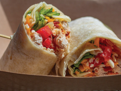 Close-up view of a sandwich wrap offered in The Mariners' Cafe. 