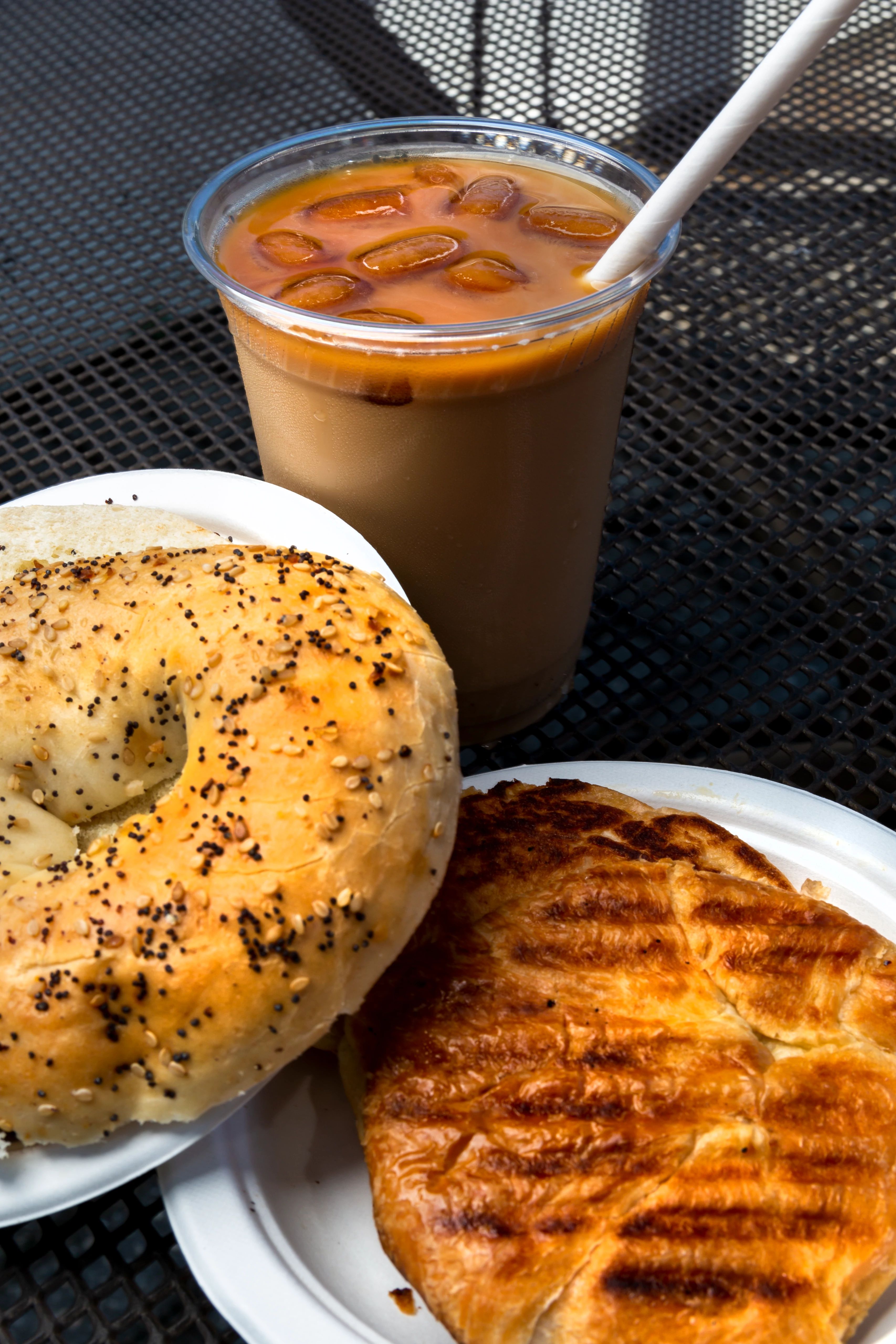 bagels and croissants with a coffee