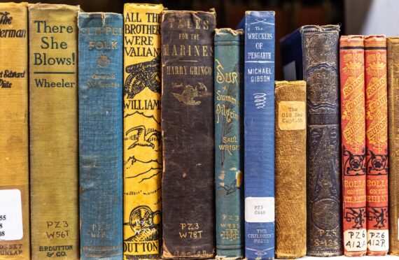 Old library book on a shelf