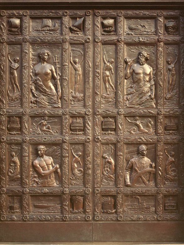 Close-up of the Bronze Doors that adorn the Museum's Business Entrance.