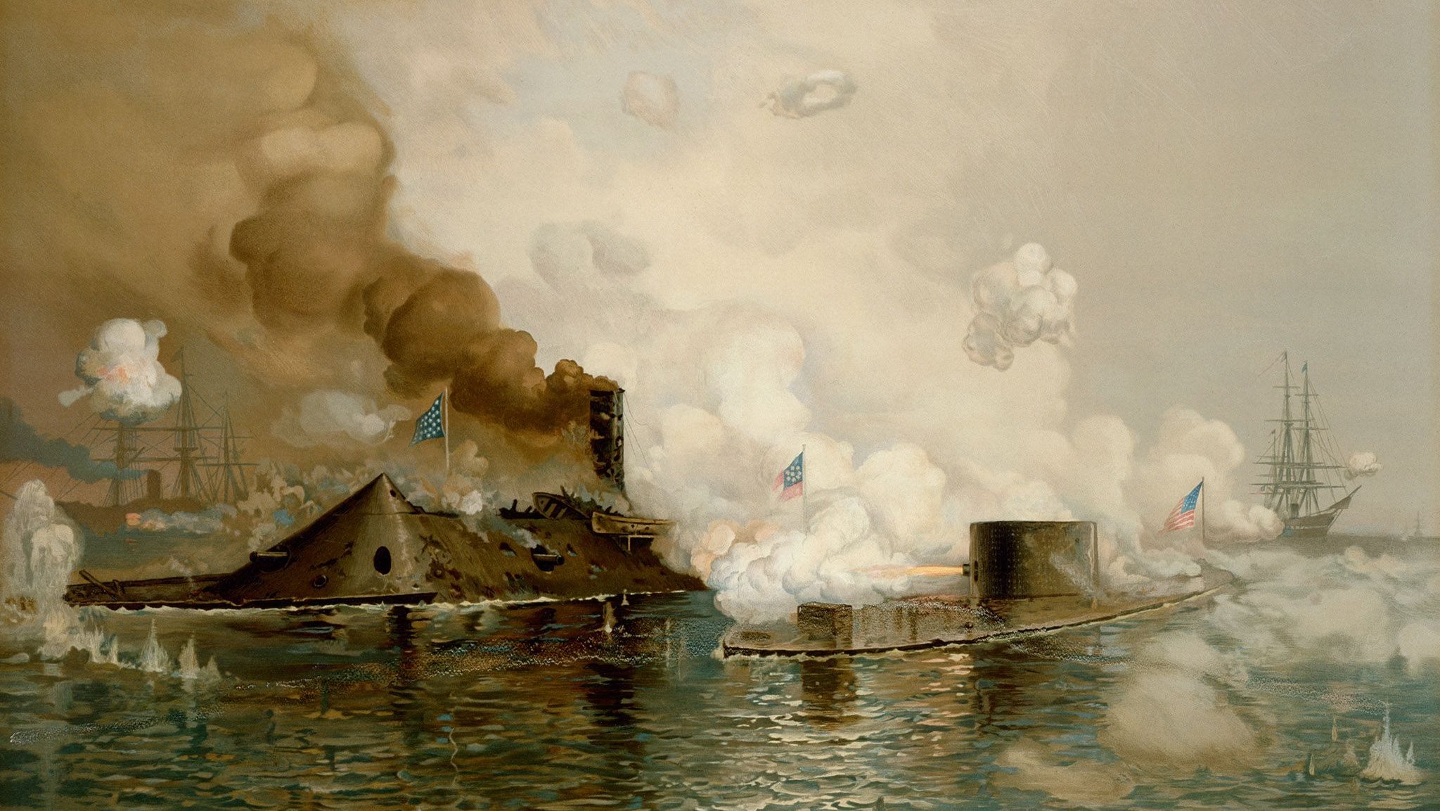 Painting of the Battle of Hampton Roads