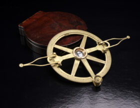 Circular Plotting Protractor, ca. 1800, brass with a mahogany case.