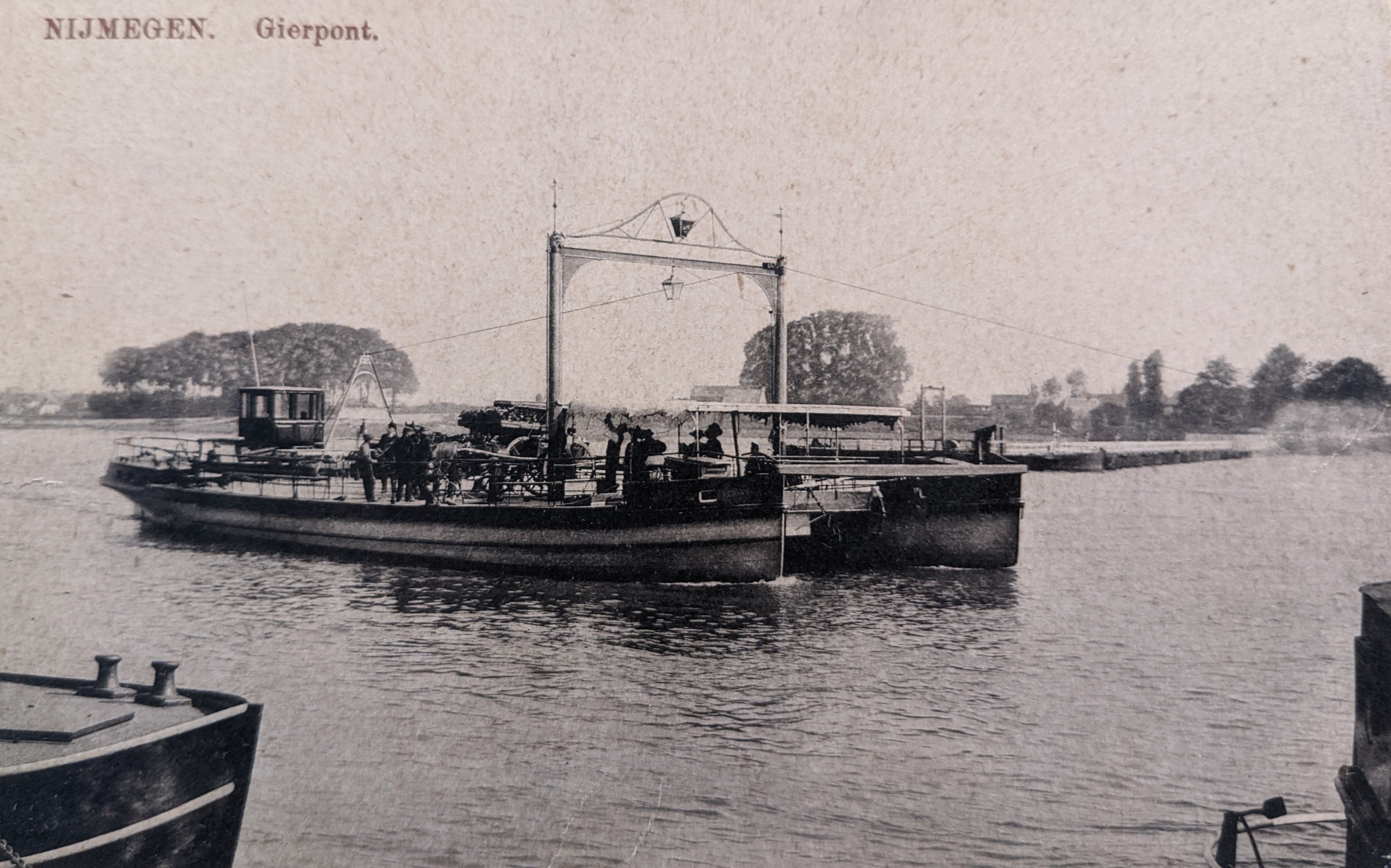 Circa 1911 postcard shows the flying bridge on the river Waal at Nijmegen.