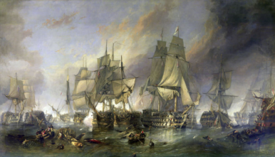 Painting of the Battle of Trafalgar.