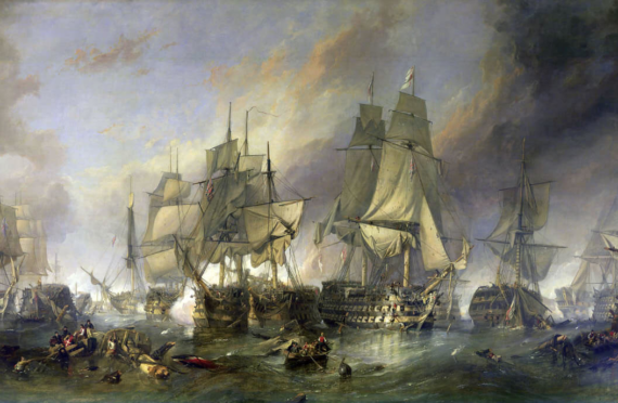 Painting of the Battle of Trafalgar.