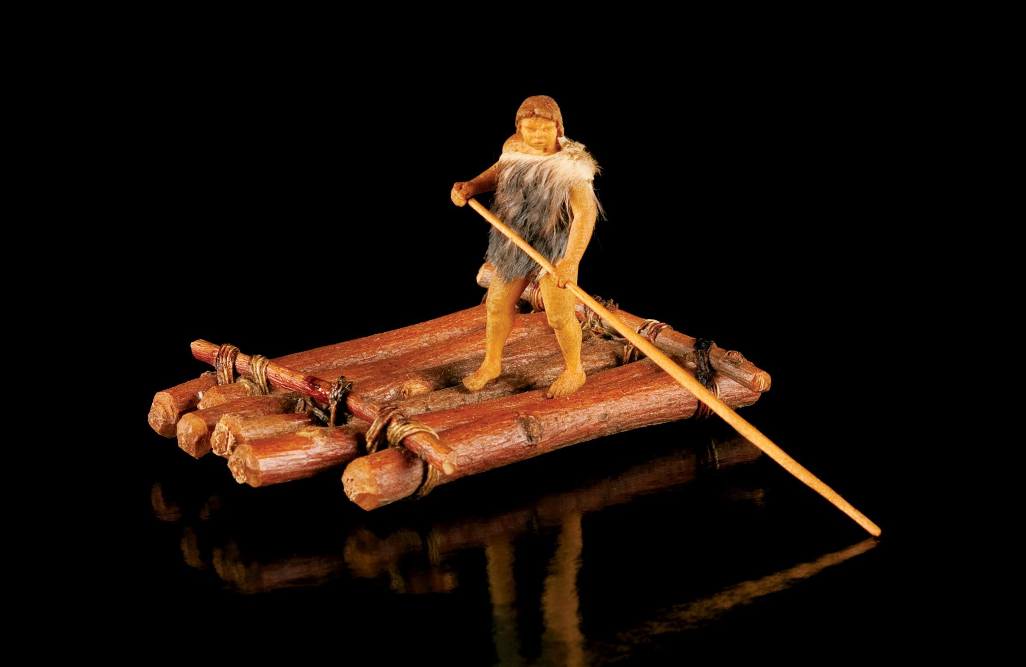 Many are familiar with August Crabtree’s miniature ships, crafted in exquisite detail. Above is one of his more primitive models: Six-log Raft, 1961.
