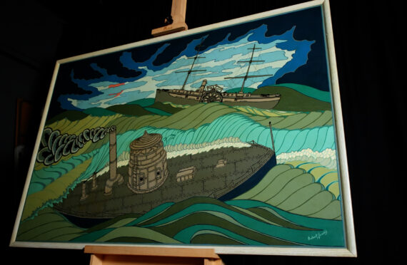 Painting in studio.