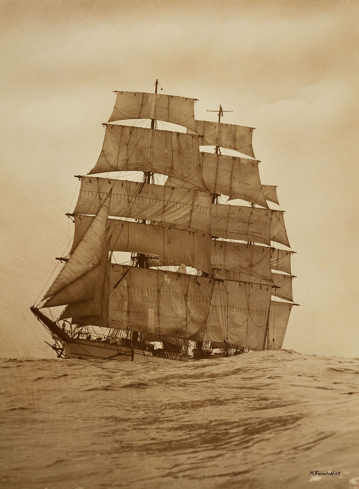 According to the definition, this photograph is of a ship due to its many masts and sails. Tusitala, Photograph, 1925.