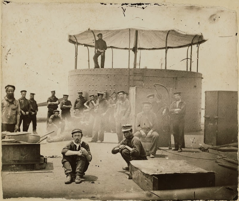 USS Monitor Crew members cooking on deck, in the James River, Virginia, July 9 1862.