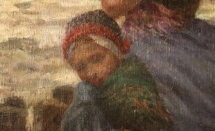 Detail of the child nestled against the woman beside her.