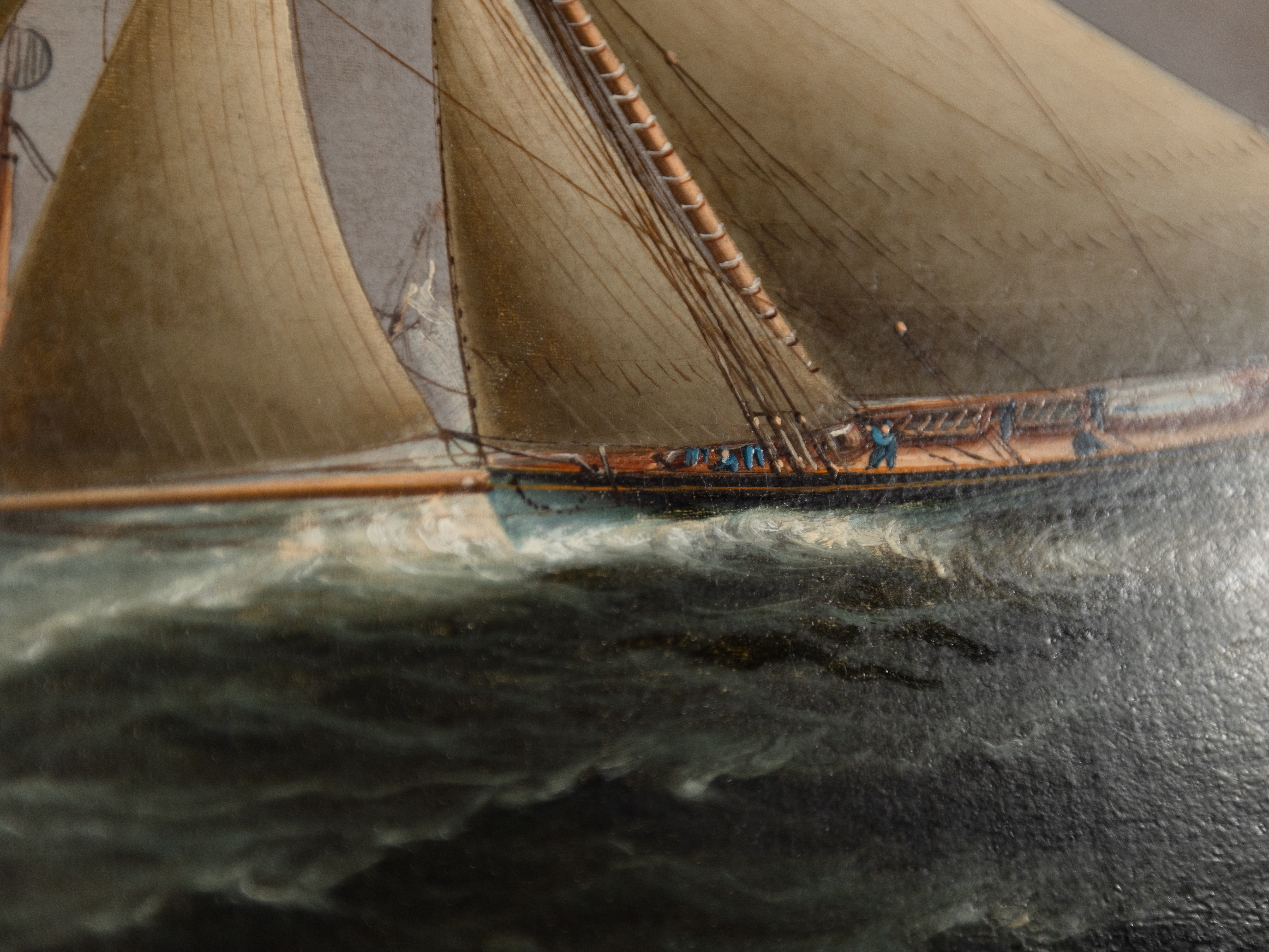 Detail: The dark hull of the ship in the foreground - previously attributed to be Galatea.