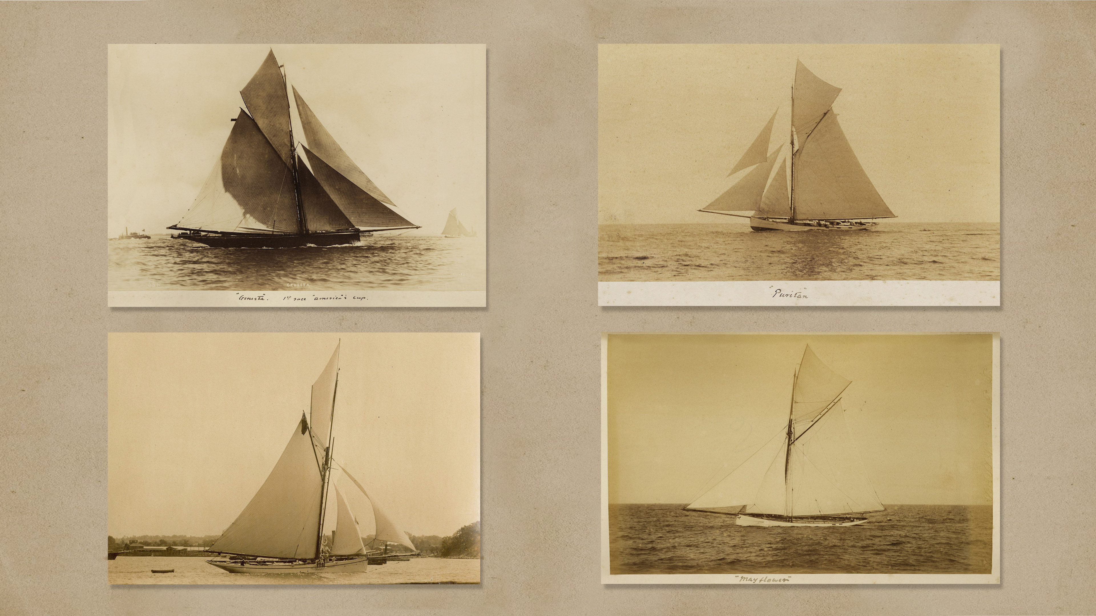 Two pairs of America’s Cup contestants: 1885 - Puritan and Genesta, 1886 - Mayflower and Galatea