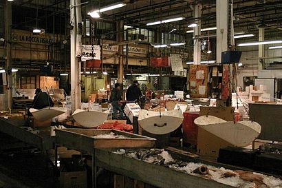 Scales line the interior of the new fish market in the Bronx.