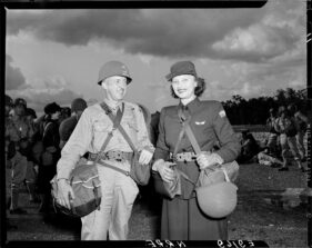 Katharine Cornell and her husband, theatrical producer Guthrie McClintic, in uniform.