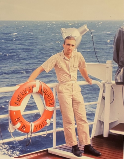 Brian Hope as a Deck Cadet aboard the United States Lines freighter AMERICAN COURIER in August of 1964 on the North Atlantic.