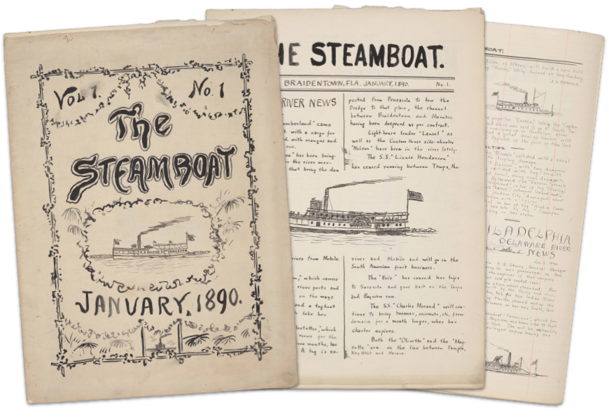 The Steamboat vol 1, no 1. Illustrated manuscript by Samuel Ward Stanton
