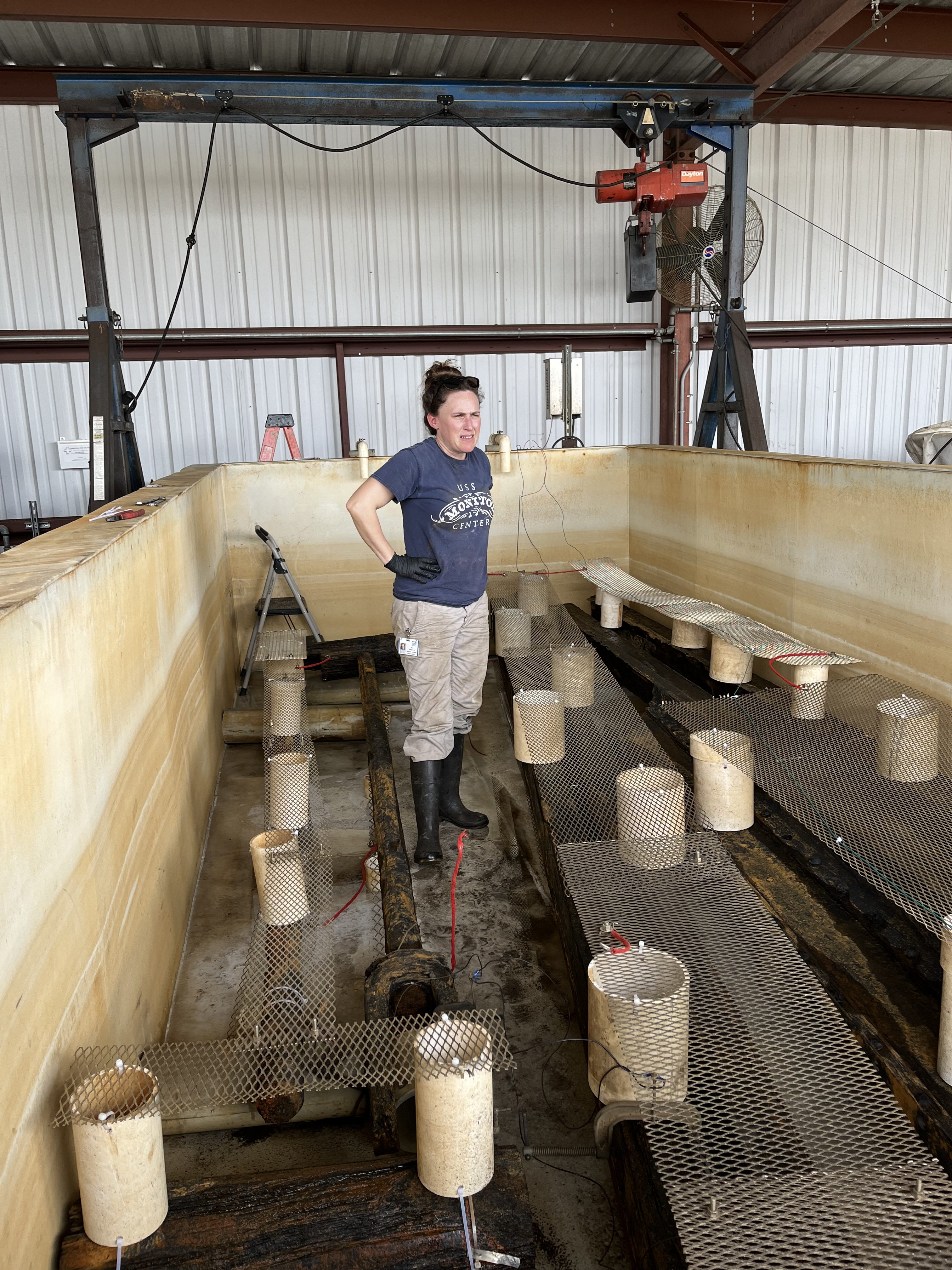 Senior Conservator Elsa Sangouard assessing the tank and deciding our next move