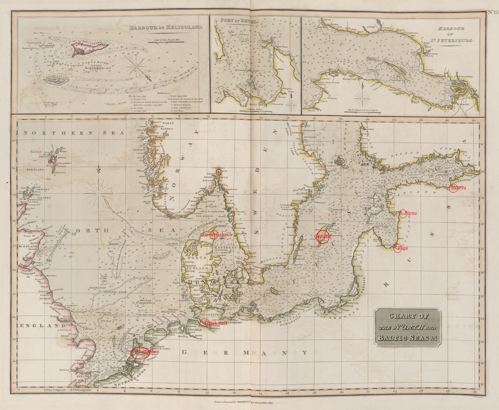 Chart of the North and Baltic Seas, &c.. Map 15 from A new general atlas, consisting of a series of geographical designs, on various projections, exhibiting the form and component parts of the globe… by John Thomson, Edinburgh : London : Printed by G. Ramsay, for J. Thomson; Baldwin, Cradock, and Joy, 1817.