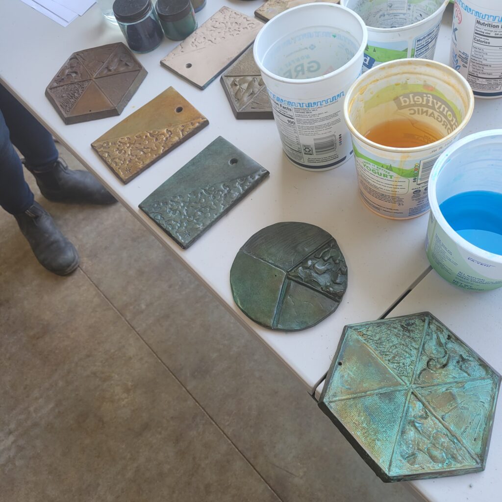 Image of patinas examples and formulas from the workshop with Andrew Baxter.