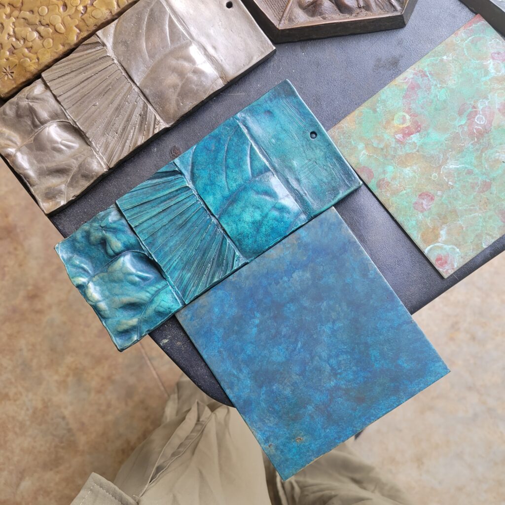 Image of final products of patinas of the workshop with Andrew Baxter.