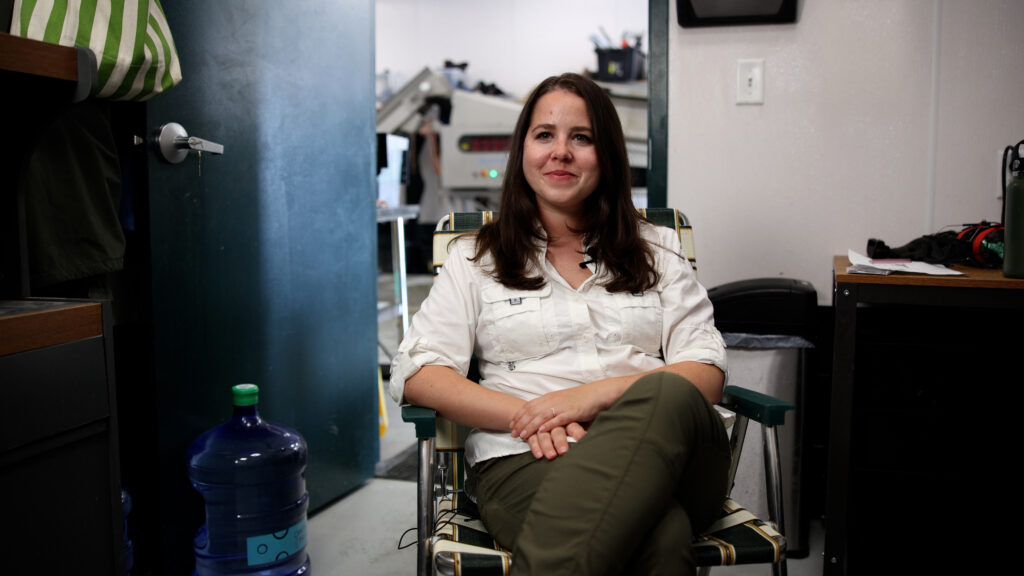 Sarah Matheson Harris sits in the office at Matheson Oyster Co.