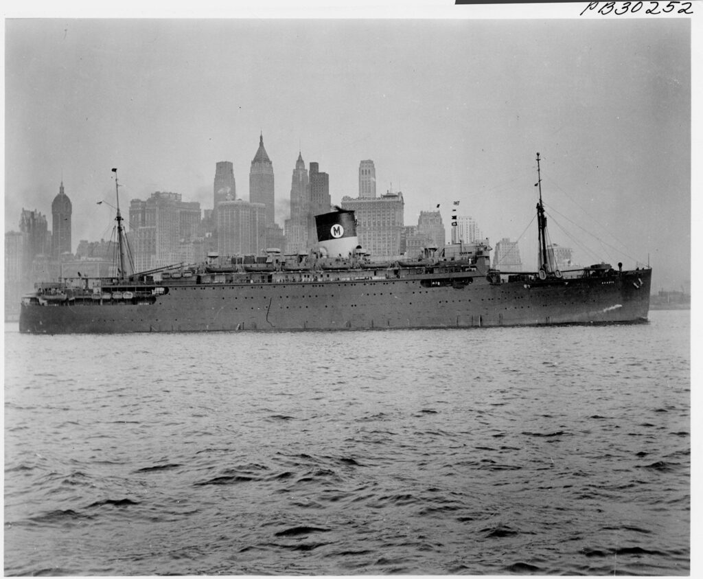 black and white image of Brazil ship.