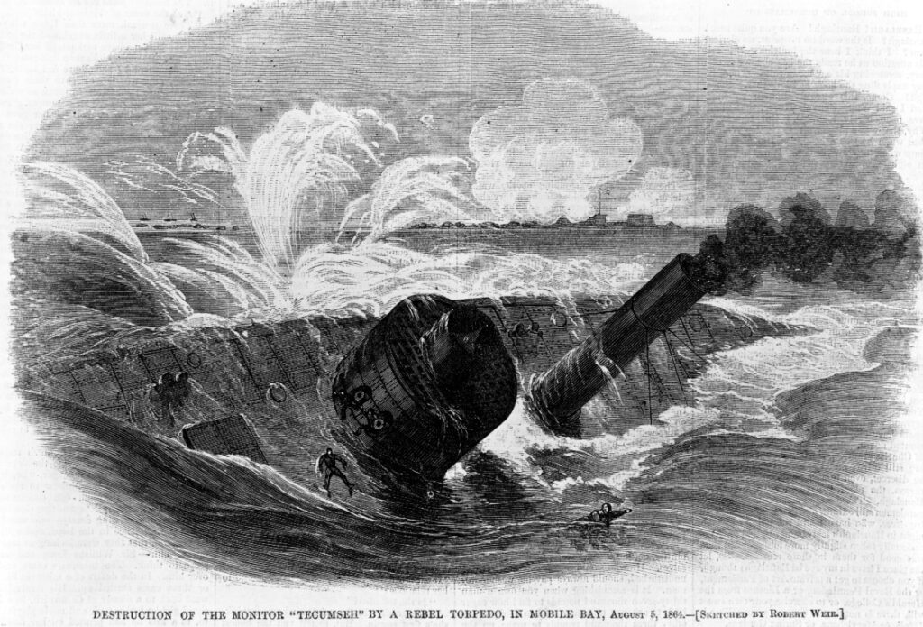 drawing Destruction of the Monitor Tecumseh by a Rebel Torpedo