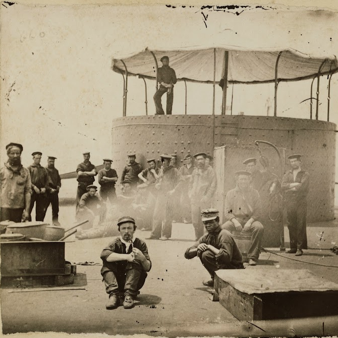 photograph of crew members on the deck of USS Monitor.