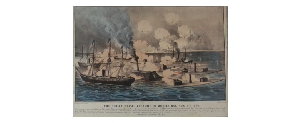 Painting of great naval victory in mobile bay.