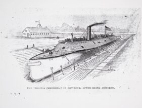 Drawing of USS VA in drydock