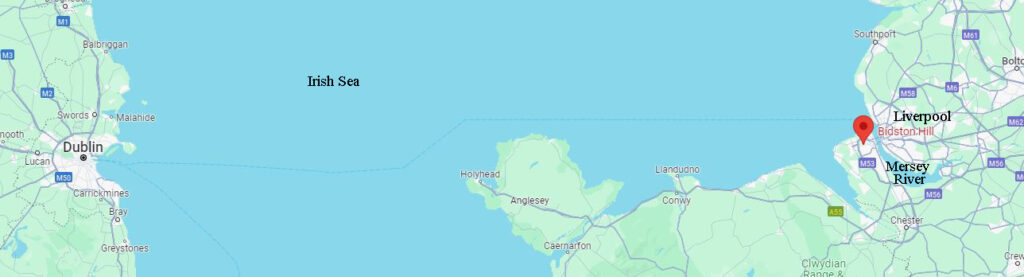 Map of Mersey River and Liverpool in relation to the Bidston Hill signal station