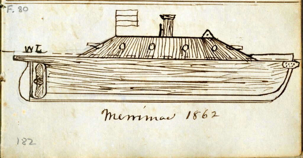Original drawing of CSS Virginia by John Luke Porter. John Luke Porter Papers
