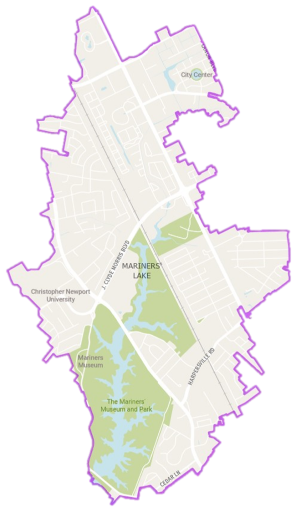A digital map highlights Mariners' Park in green and Mariners' Lake in blue