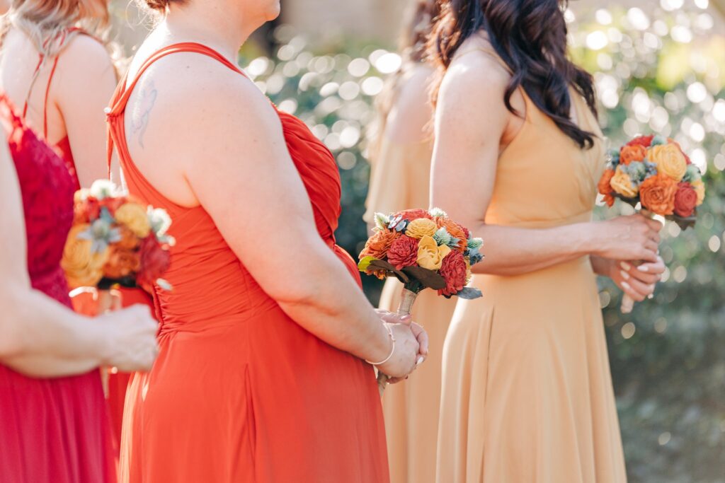 Photo of the bridesmaids' dresses and bouquets.