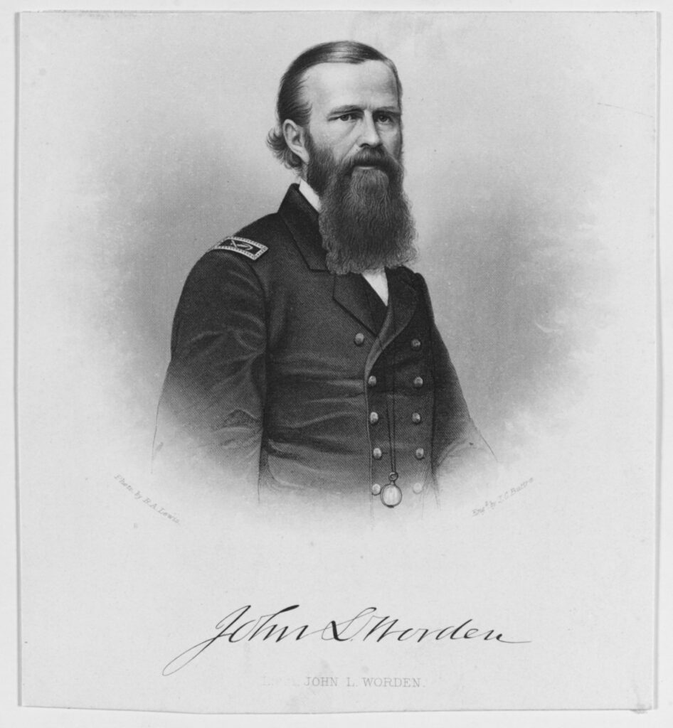 Black and white engraving of Lieutenant John L. Worden.