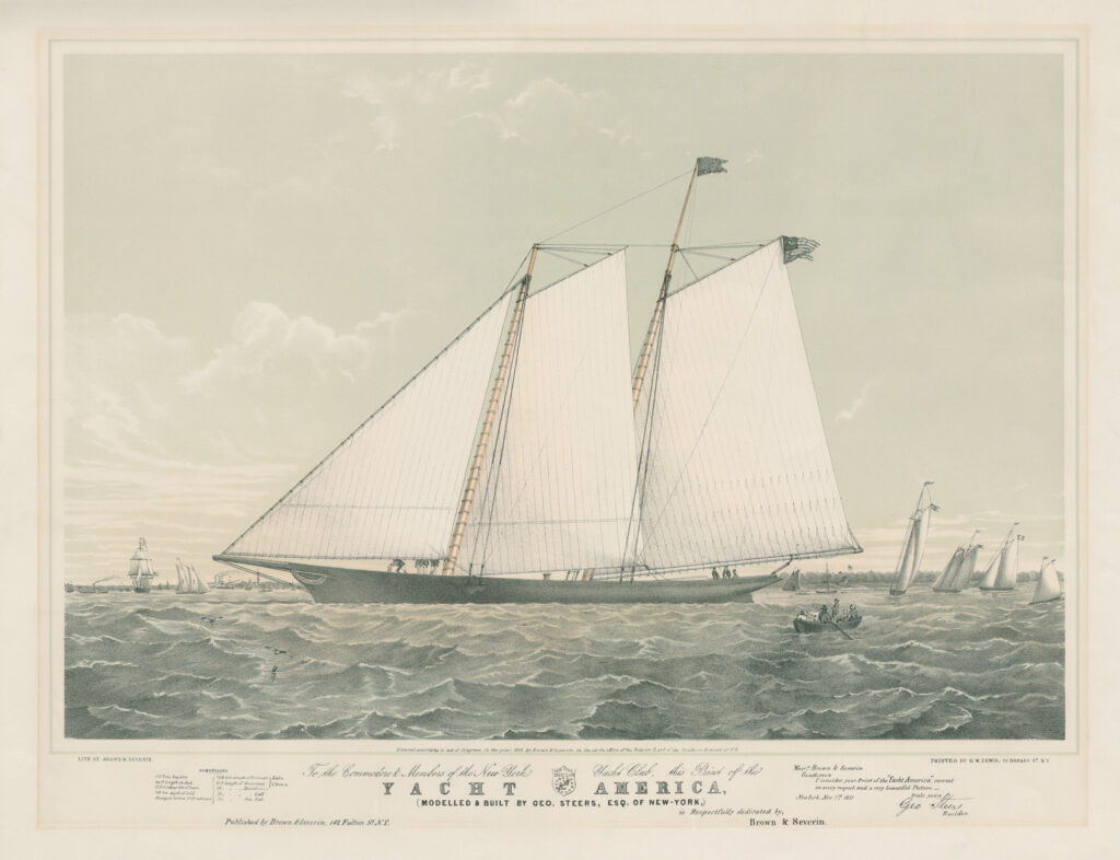 Colored artwork of the America yacht