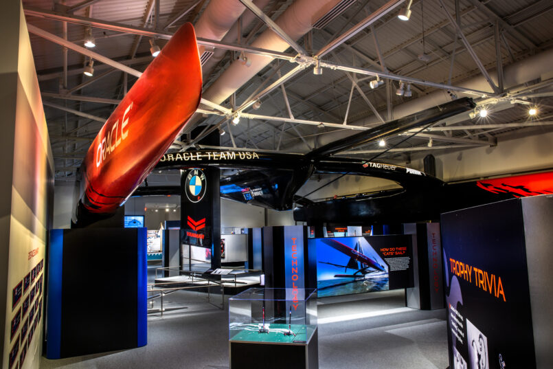 View from the inside of the Speed and Innovation in The America's Cup gallery.