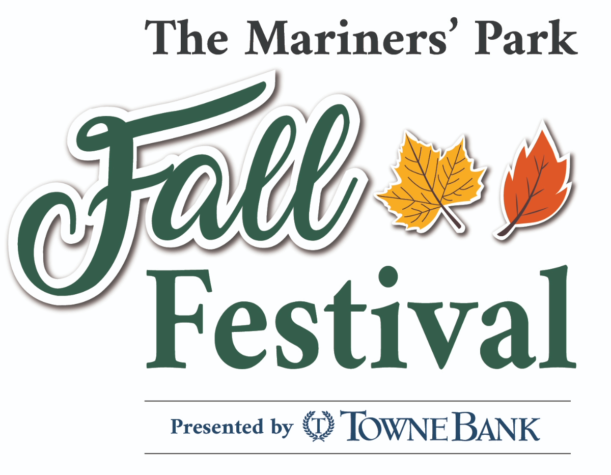 Graphic for The Mariners' Park Fall Festival, presented by TowneBank. The graphic includes the logo for TowneBank. Fall-colored leaves are next to the words "Fall Festival."
