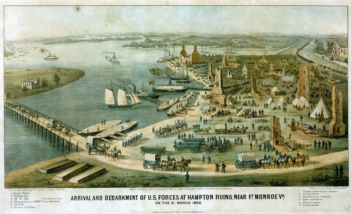 Arrival and Debarkment of U.S. Forces at Hampton Ruins, Near Ft. Monroe Va.
