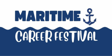Maritime Career Festival logo in blue and white colors with a blue anchor next to the word "maritime."