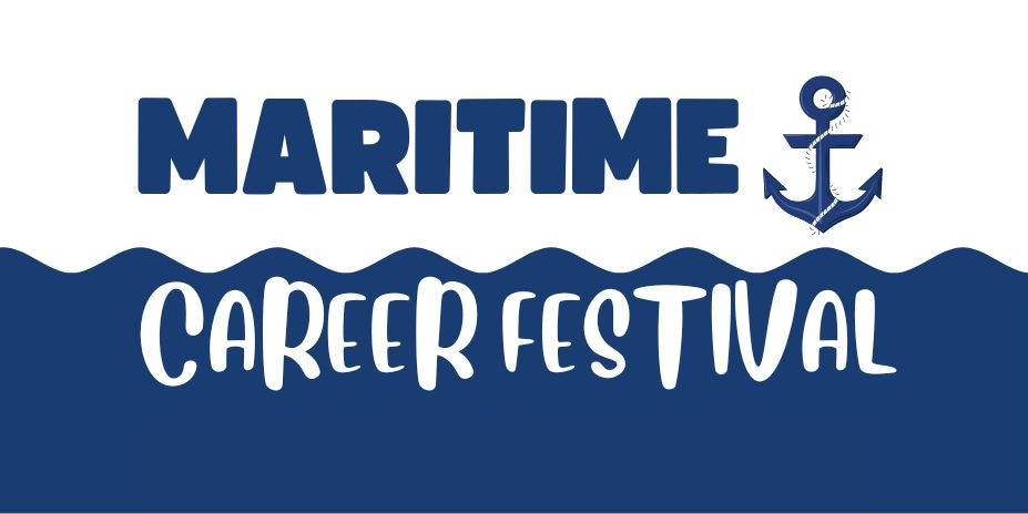 Maritime Career Festival logo in blue and white colors with a blue anchor next to the word "maritime."