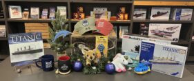 Image of various Mariners' Gift Shop items, from books to household items to children's toys.